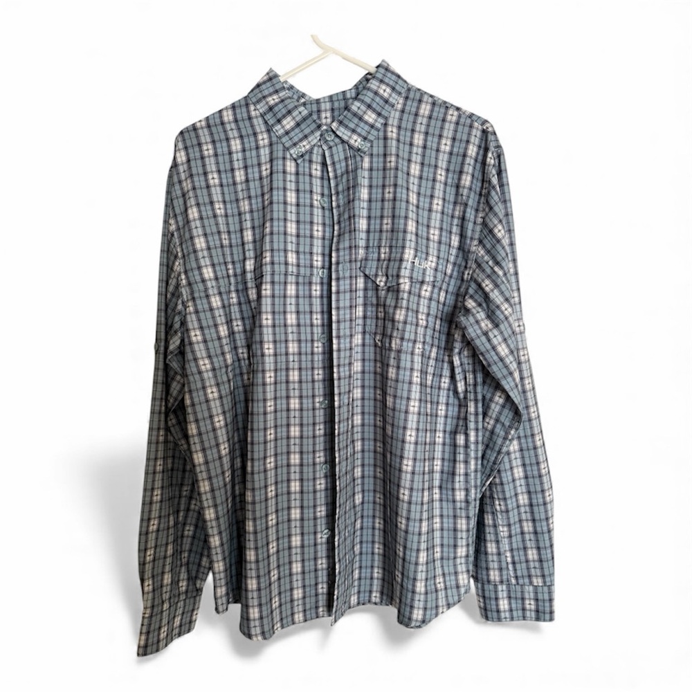 Huk Performance Fishing Men’s Button Down Long Sleeve Shirt Blue (Size: M)